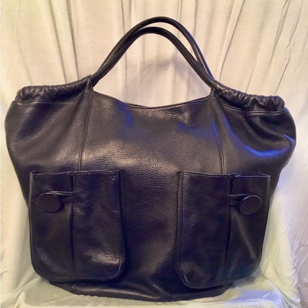 BODHI, Black, 21” high from top of handles to bottom of bag, 19”at widest point.